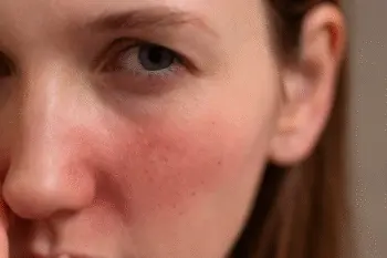 une femme avec des rougeurs sur le visage