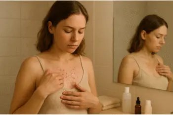 une femme qui regarde ses boutons de chaleur dans la salle de bain